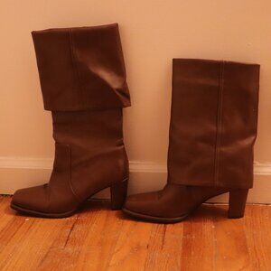 Calf Length Square Toe Brown Boots